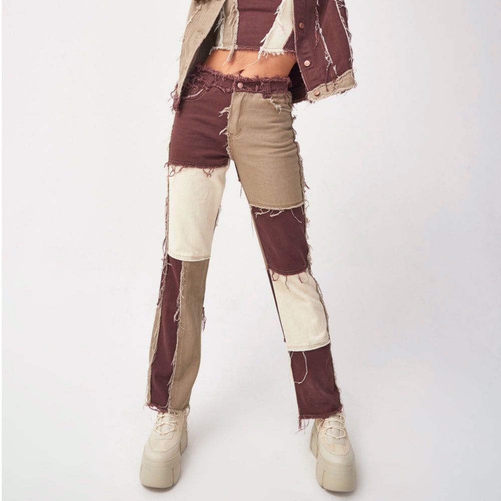 Jaded London Brown Patchwork Jeans